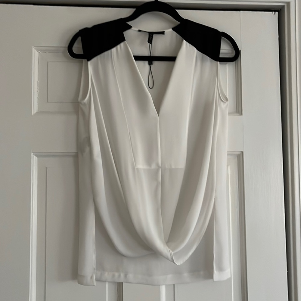 Bcbg black and white lux blouse